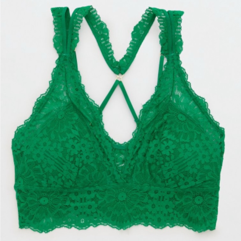 AERIE FA LA LACE PADDED BRALETTE - Green Alpine - M